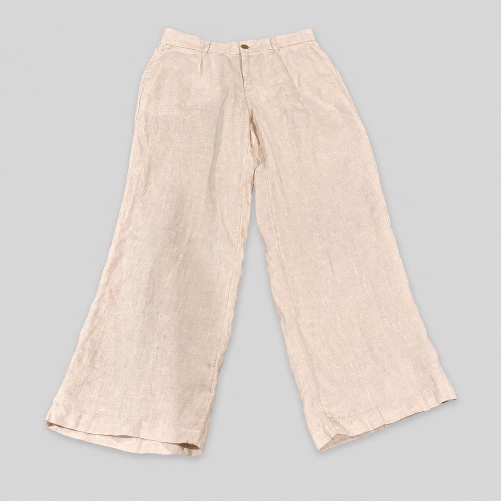 Lands End 100% Linen High Rise Pants Womens 8 Petite Coastal Resort Beach Vaca